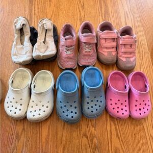 Kids Pink Velcro Sneakers and Pink Clogs Shoe Bundle